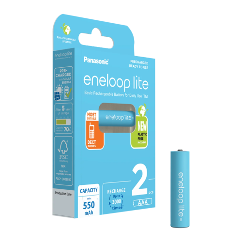 2 Акумулаторни батерии Panasonic Eneloop Lite AAA 550 mAh - 1.2V
