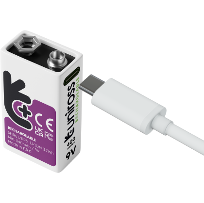 Акумулаторна батерия 9V Li-Ion Uniross 9V 400 mAh + USB Type C
